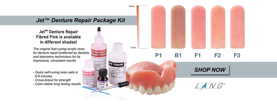 Lang Jet Denture Repair P&l 4oz FIB Pink 1223-FP By Bnd Box Lang Dental Mfg Co, Jet Denture Repair Package,